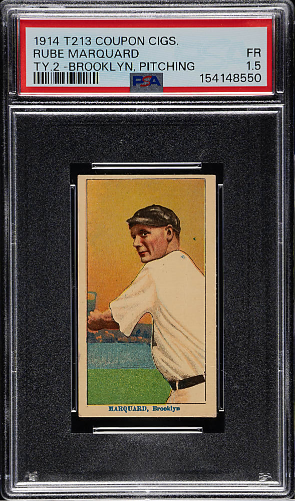 1914 T213 Coupon Cigarettes (Type 2) Rube Marquard Brooklyn, Pitching PSA FAIR 1.5
