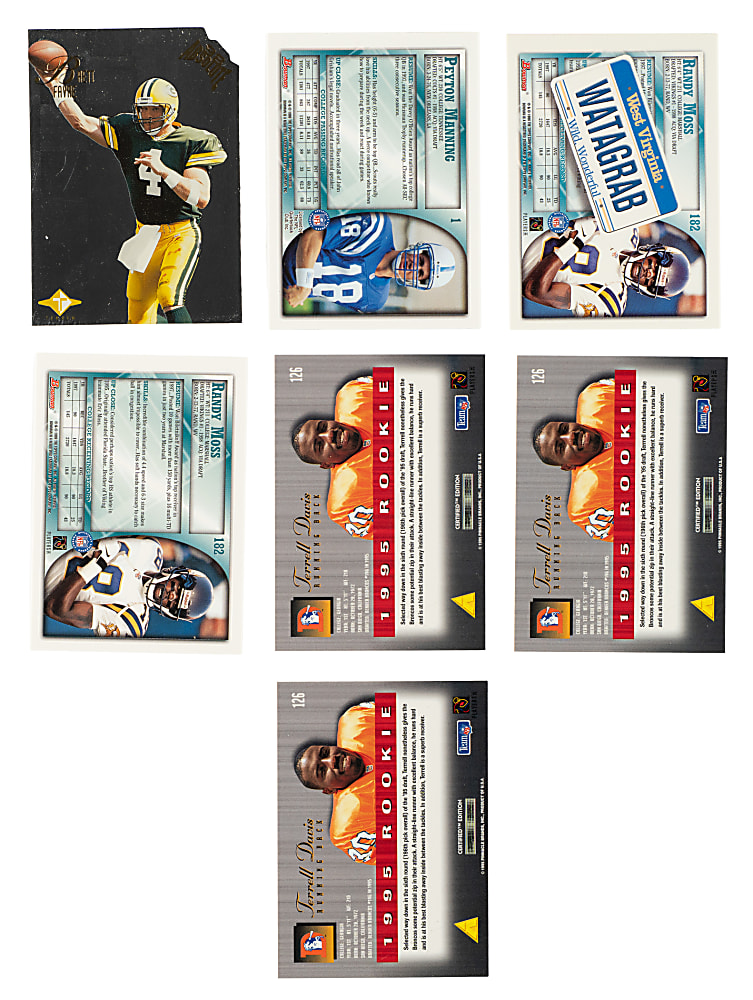 1995 and 1998 Panini, Playoff, and Absolute Football Hall of Fame Rookie Collection (7): Terrell Davis, Randy Moss, Peyton Manning