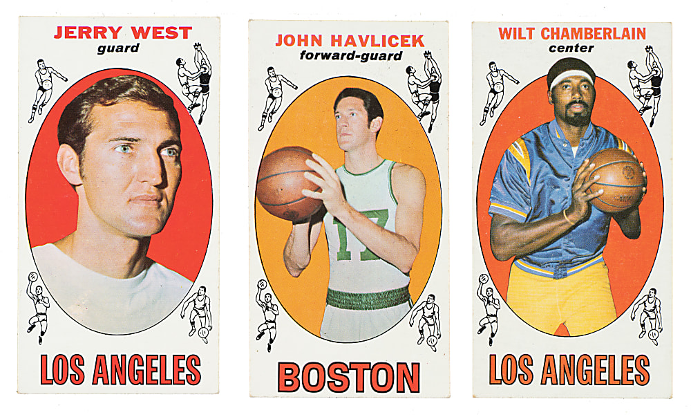 1969-1970 Topps Basketball Hall of Fame Trio: Wilt Chamberlain, Jerry West, and John Havlicek Rookie