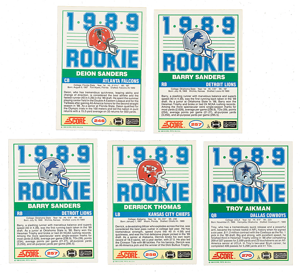 1989 Score Football Hall of Fame Rookie Collection (5) Including Barry Sanders