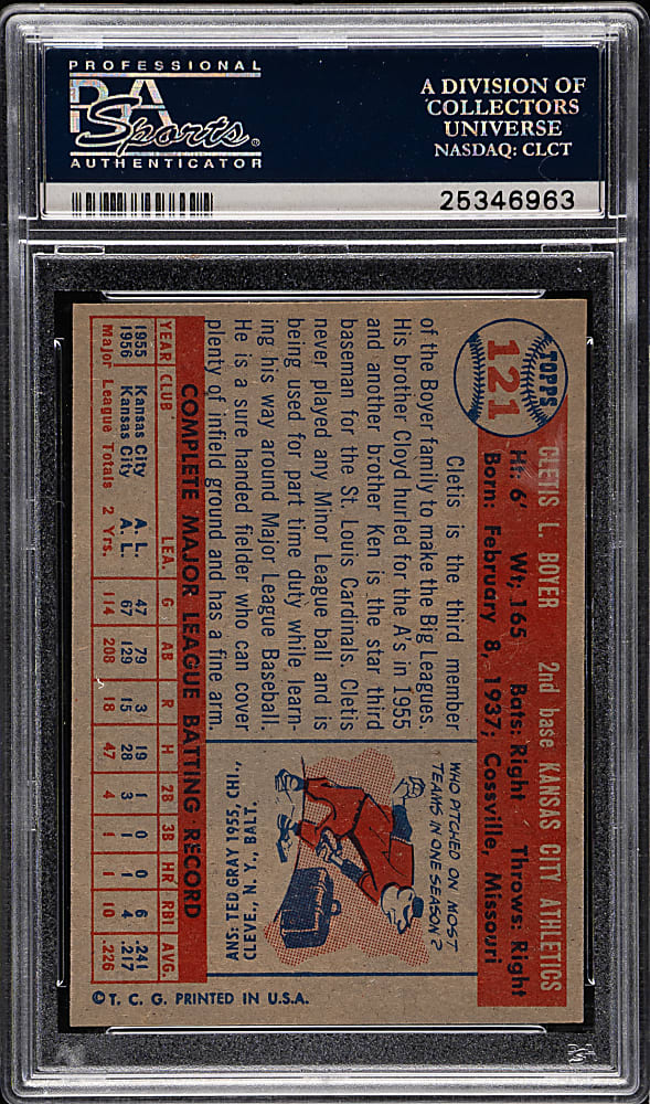 1957 Topps #121 Cletis Boyer PSA NM-MT 8