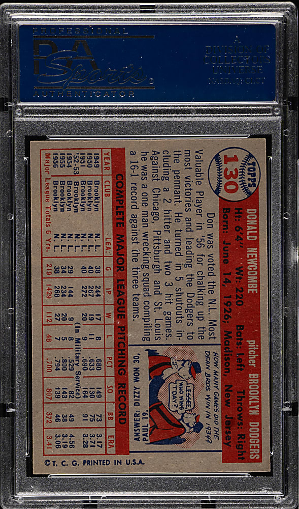 1957 Topps #130 Don Newcombe PSA NM-MT 8