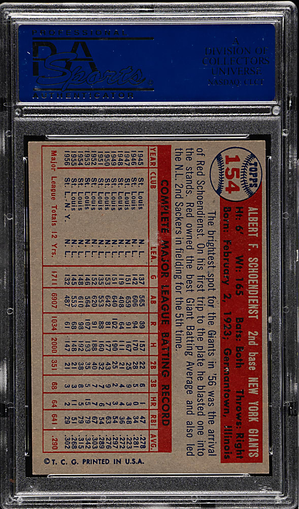 1957 Topps #154 Red Schoendienst PSA NM-MT 8