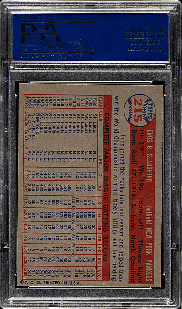 1957 Topps #215 Enos Slaughter PSA NM-MT 8