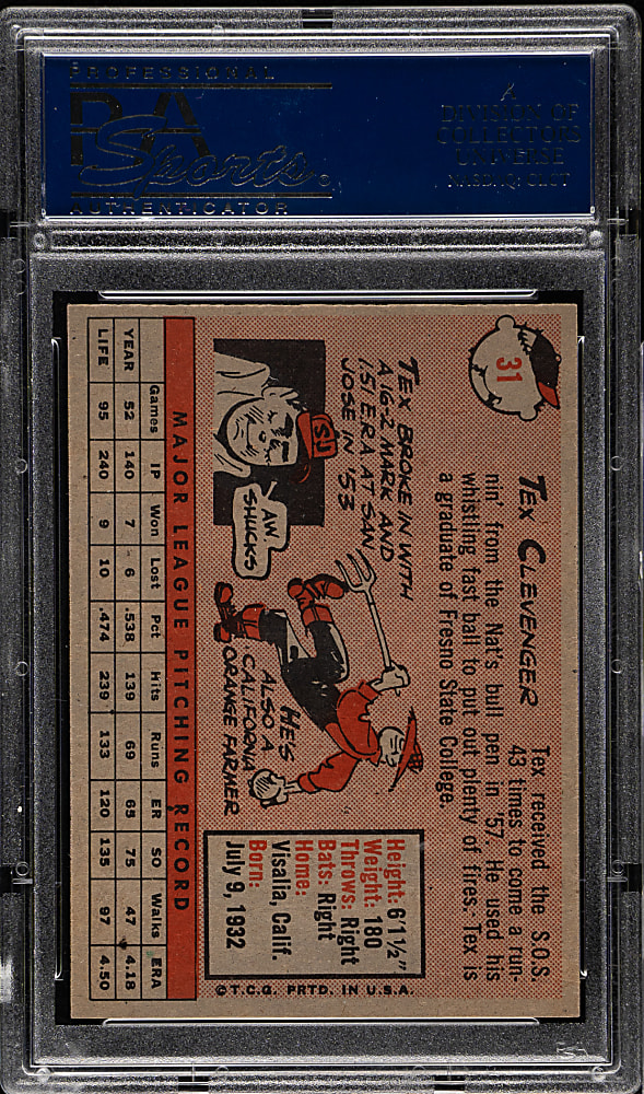 1958 Topps #31 Tex Clevenger PSA NM-MT+ 8.5