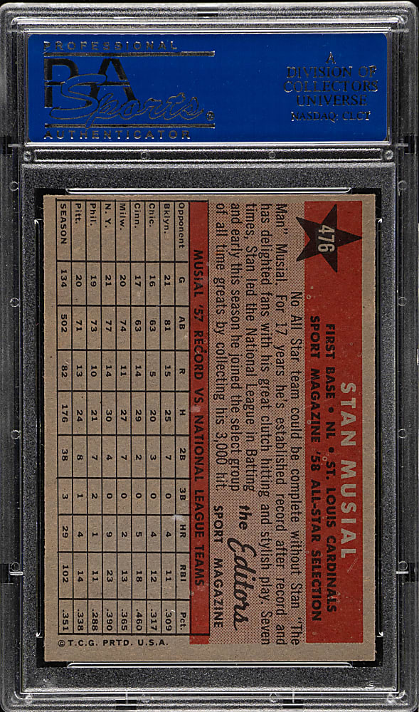 1958 Topps #476 Stan Musial All-Star PSA NM-MT 8