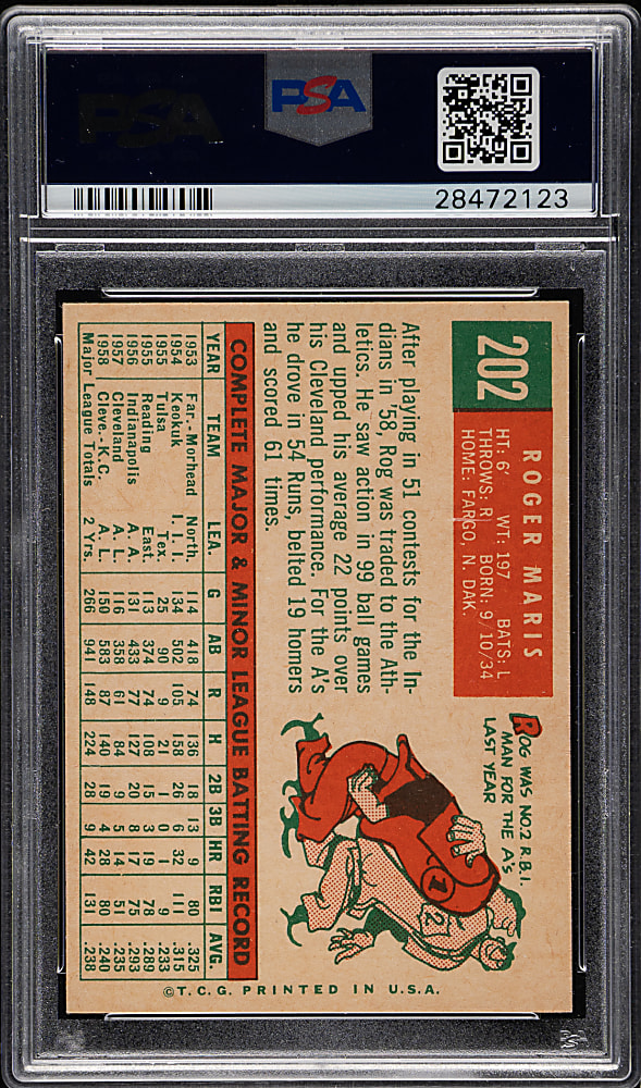 1959 Topps #202 Roger Maris PSA NM 7