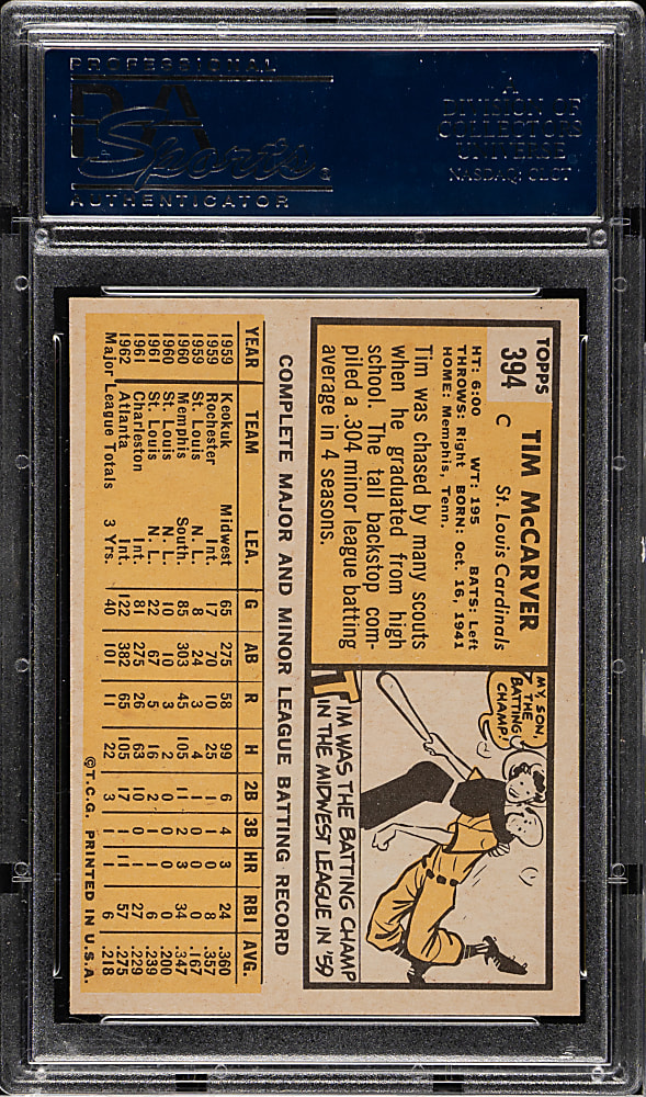 1963 Topps #394 Tim McCarver PSA NM-MT+ 8.5