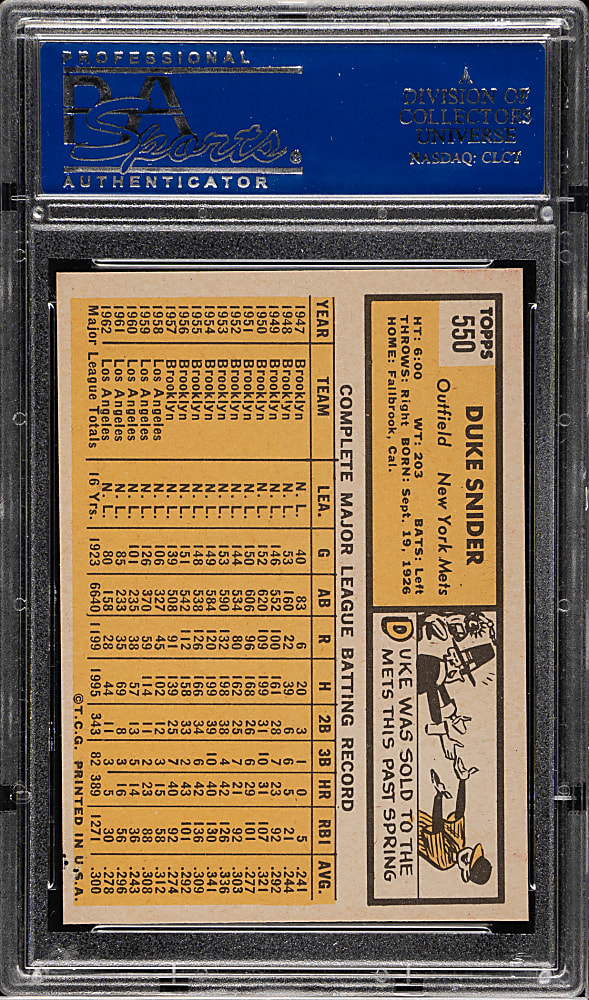 1963 Topps #550 Duke Snider PSA NM-MT 8
