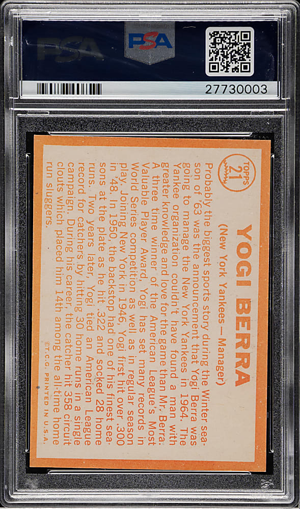 1964 Topps #21 Yogi Berra PSA NM-MT 8