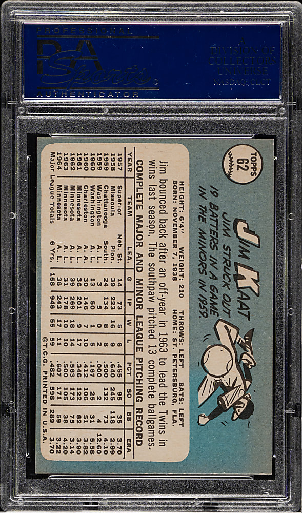 1965 Topps #62 Jim Kaat PSA NM-MT 8