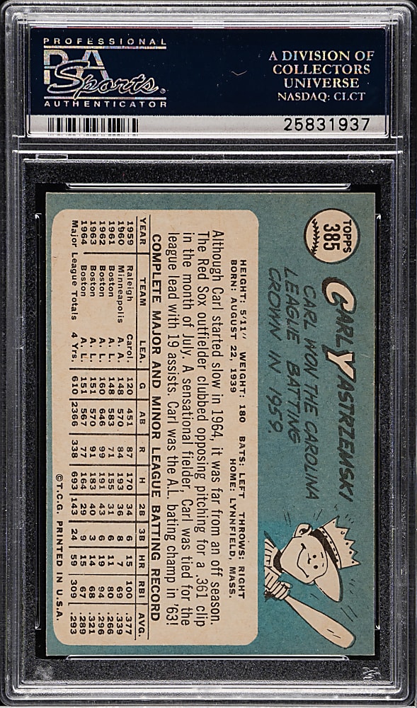 1965 Topps #385 Carl Yastrzemski PSA NM-MT 8