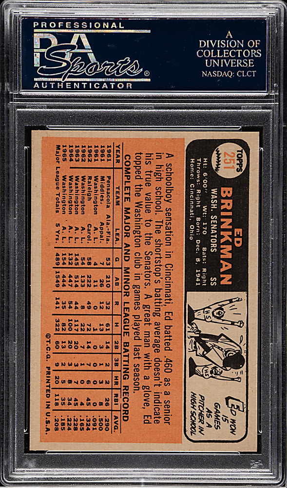 1966 Topps #251 Ed Brinkman PSA MINT 9