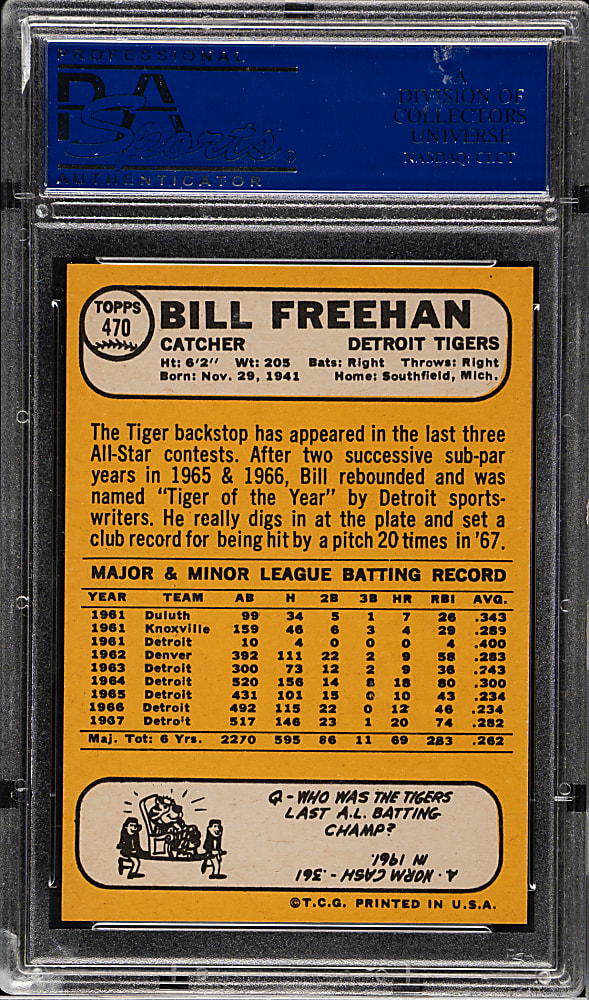 1968 Topps #470 Bill Freehan PSA MINT 9