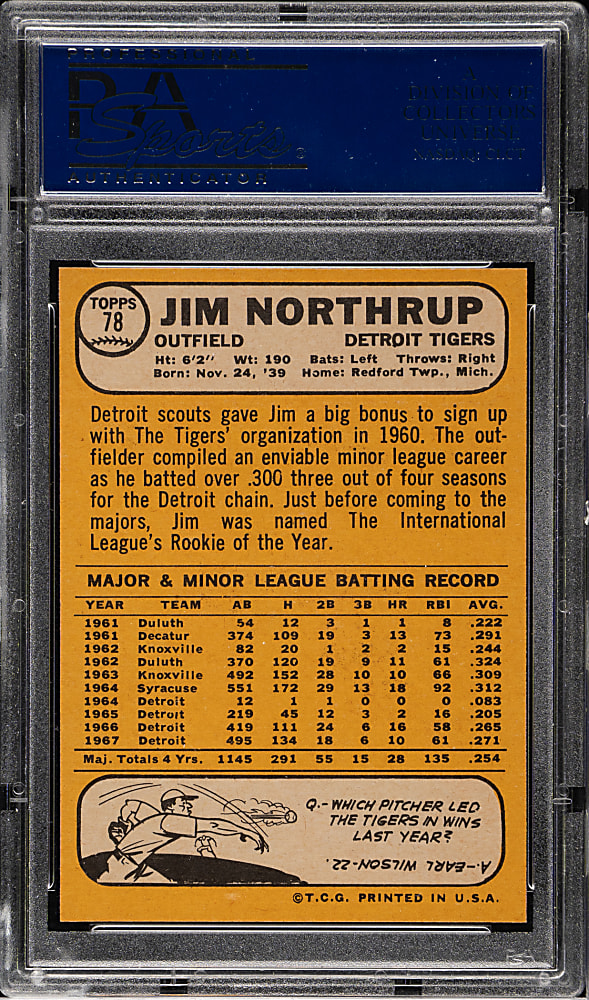 1968 Topps #78 Jim Northup PSA MINT 9