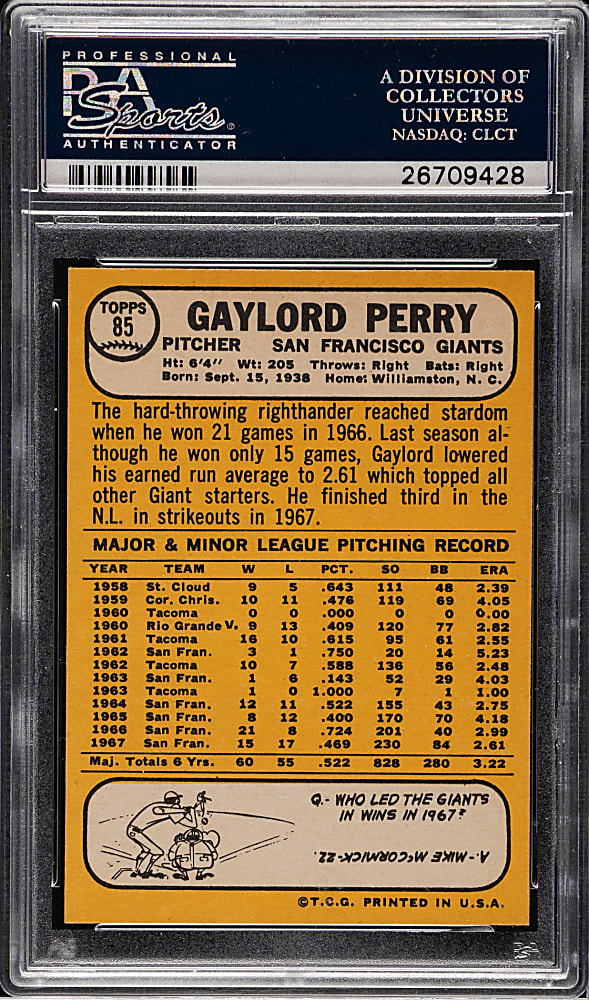 1968 Topps #85 Gaylord Perry PSA MINT 9