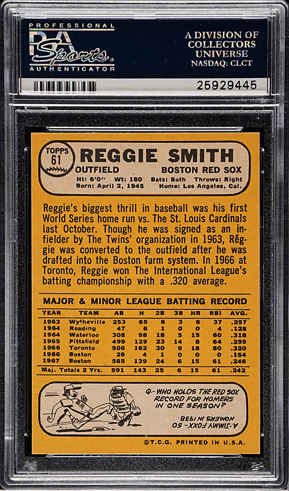 1968 Topps #61 Reggie Smith All-Star Rookie PSA MINT 9