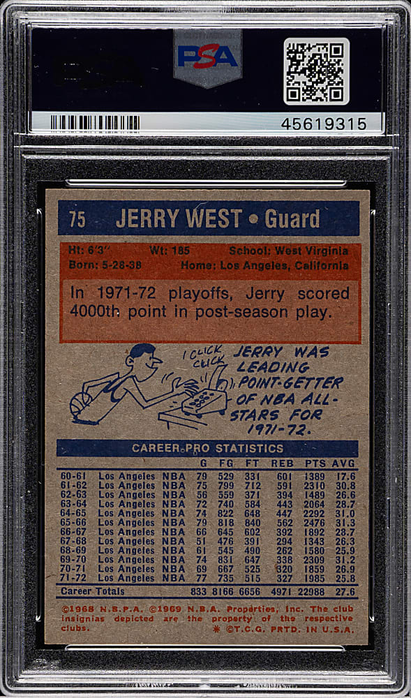 1972-1973 Topps Basketball #75 Jerry West PSA NM-MT 8