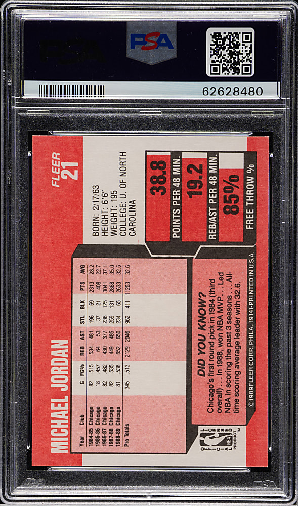 1989-1990 Fleer Basketball #21 Michael Jordan PSA MINT 9