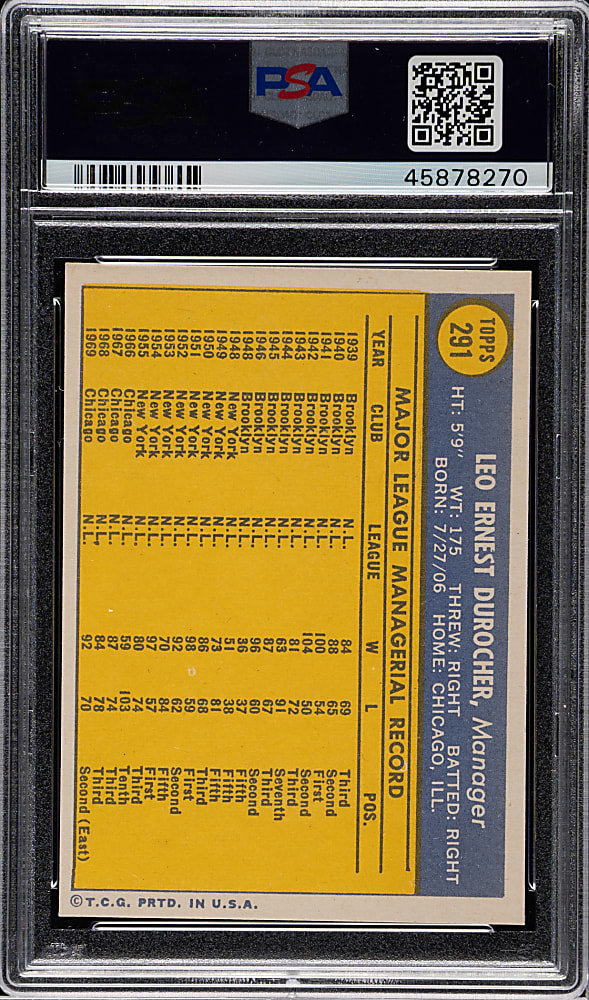 1970 Topps #291 Leo Durocher PSA MINT 9