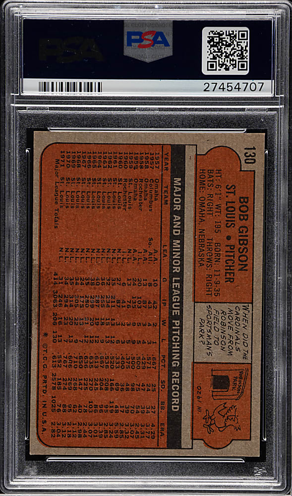 1972 Topps #130 Bob Gibson PSA NM-MT 8