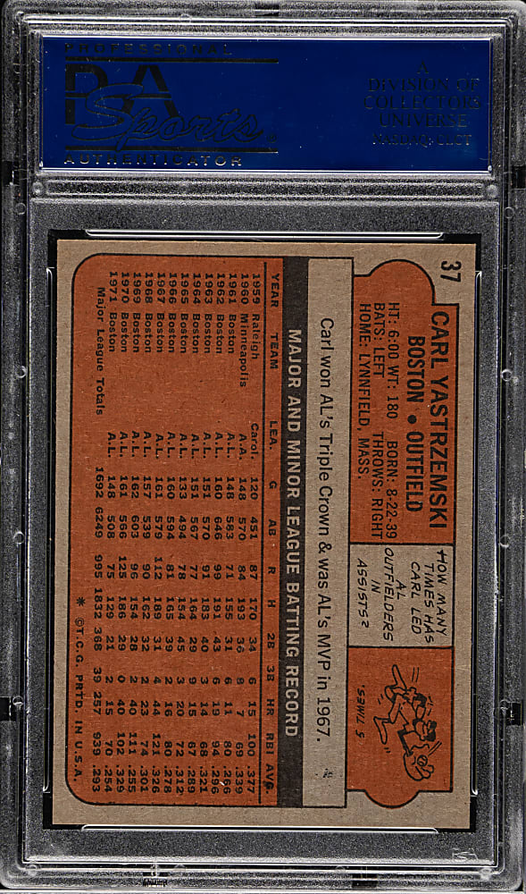 1972 Topps #37 Carl Yastrzemski PSA NM-MT 8