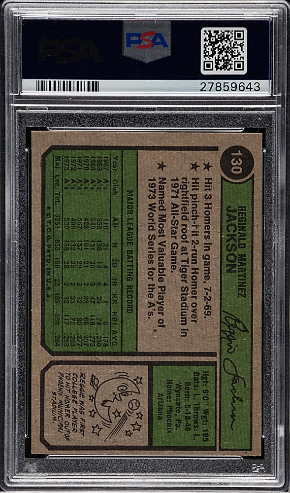 1974 Topps #130 Reggie Jackson PSA NM-MT 8