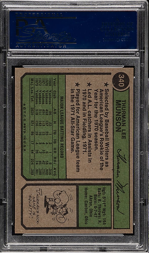 1974 Topps #340 Thurman Munson PSA MINT 9