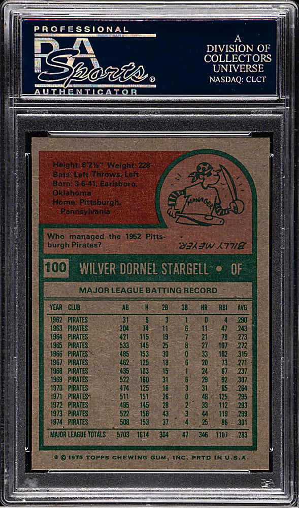 1975 Topps #100 Willie Stargell PSA MINT 9