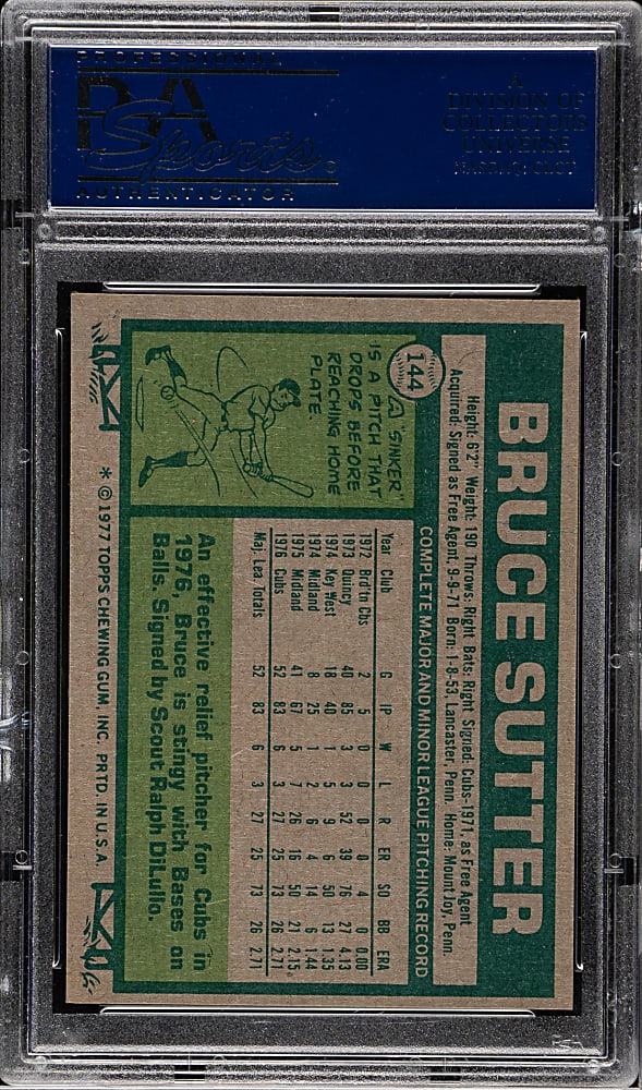 1977 Topps #144 Bruce Sutter Rookie PSA MINT 9