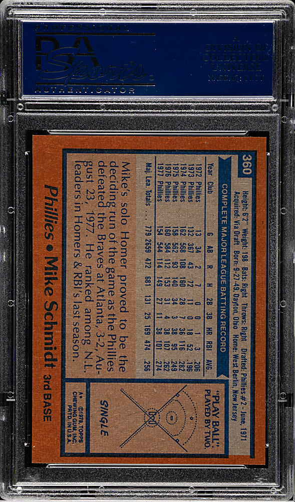 1978 Topps #360 Mike Schmidt PSA MINT 9