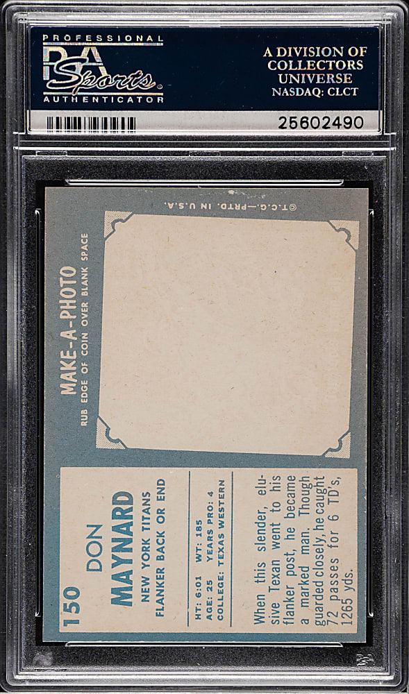 1961 Topps Football #150 Don Maynard Rookie PSA NM-MT 8