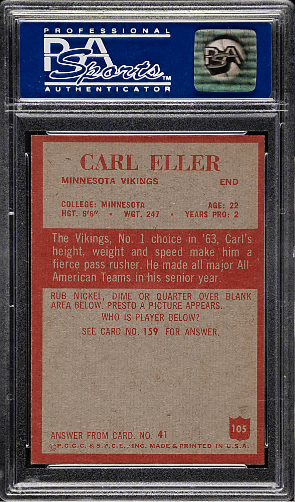 1965 Philadelphia Football #105 Carl Eller Rookie PSA NM-MT 8