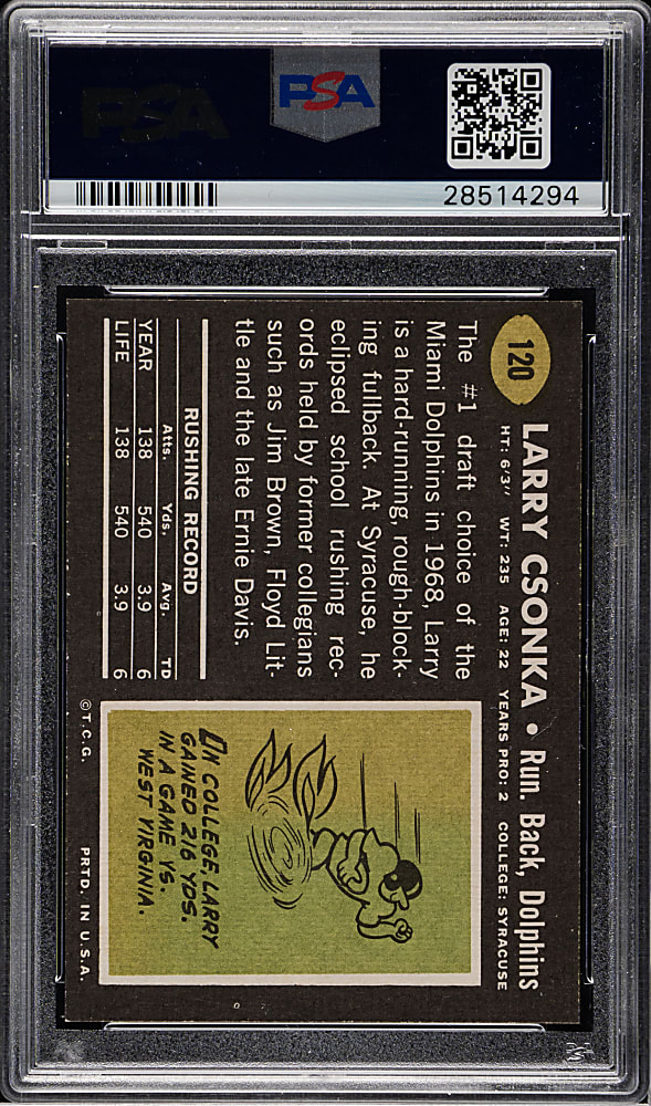 1969 Topps Football #120 Larry Csonka Rookie PSA NM-MT 8