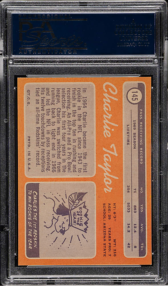 1970 Topps Football #145 Charlie Taylor PSA MINT 9