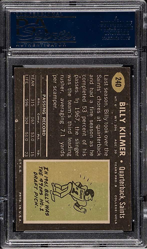 1969 Topps Football #240 Billy Kilmer PSA NM-MT 8