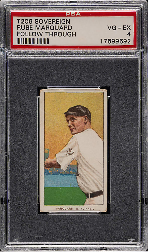 1909-1911 T206 White Border Rube Marquard Follow-Through PSA VG-EX 4 - Sovereign 460 Back