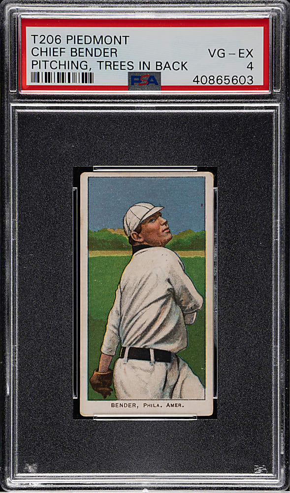 1909-1911 T206 White Border Chief Bender Pitching, Trees in Background PSA VG-EX 4