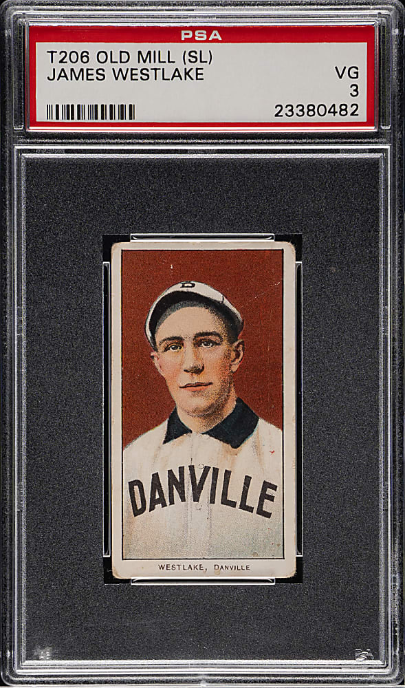 1909-1911 T206 White Border James Westlake Southern Leaguer PSA VG 3 - Old Mill Back