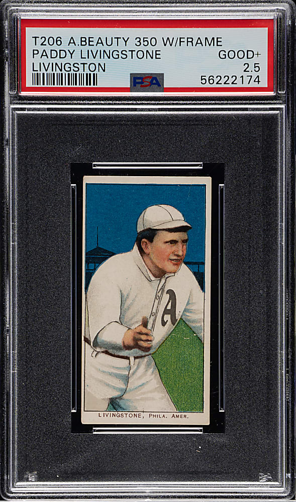 1909-1911 T206 White Border Paddy Livingstone PSA GOOD+ 2.5 - American Beauty 350 Back