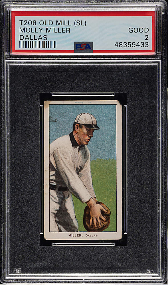 1909-1911 T206 White Border Molly Miller Southern Leaguer PSA GOOD 2 - Old Mill Back