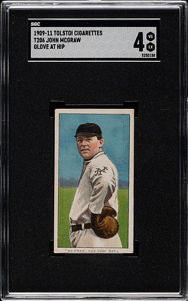 1909-1911 T206 White Border John McGraw Glove At Hip SGC VG/EX 4 - Tolstoi Back
