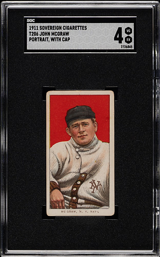 1909-1911 T206 White Border John McGraw Portrait with Cap SGC VG/EX 4 - Sovereign 460 Back