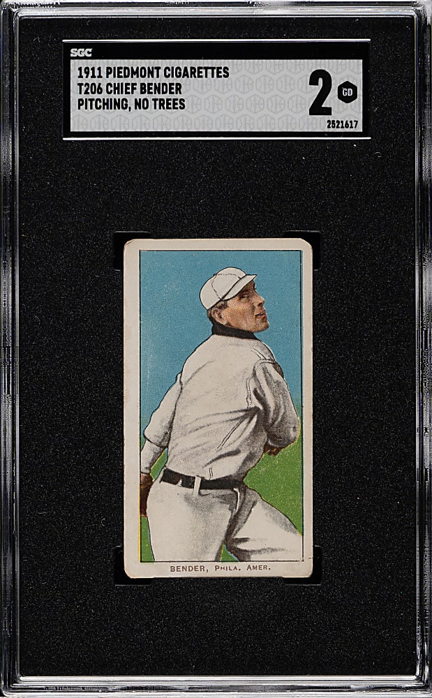 1909-1911 T206 White Border Chief Bender Pitching, No Trees in Background SGC GOOD 2