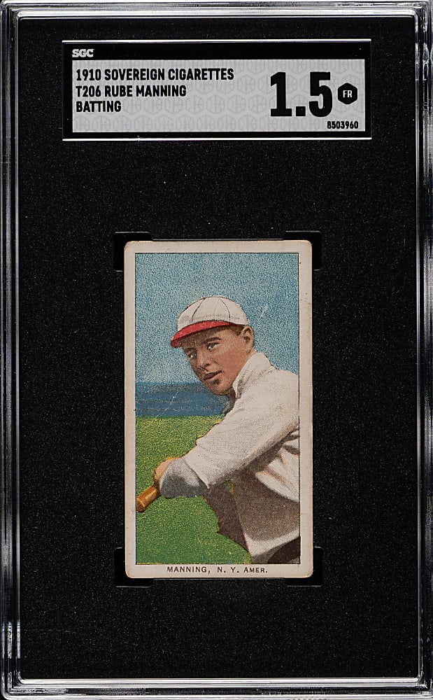 1909-1911 T206 White Border Rube Manning Batting SGC FAIR 1.5 - Sovereign 350 Back