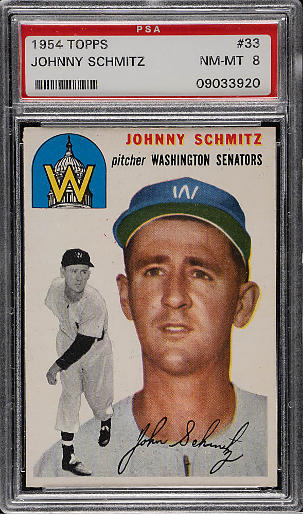 1954 Topps #33 Johnny Schmitz PSA NM-MT 8