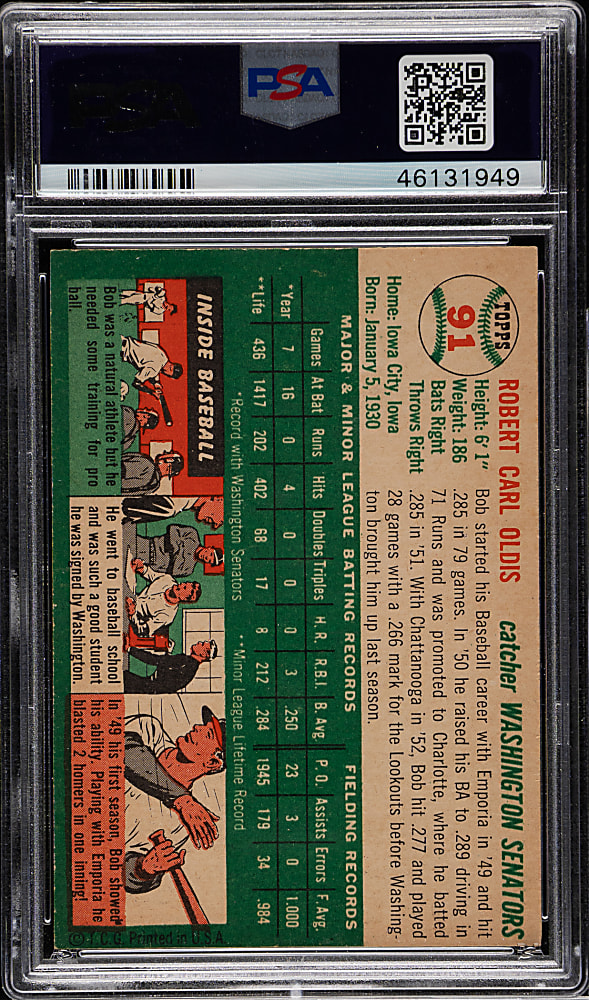 1954 Topps #91 Bob Oldis PSA NM-MT 8