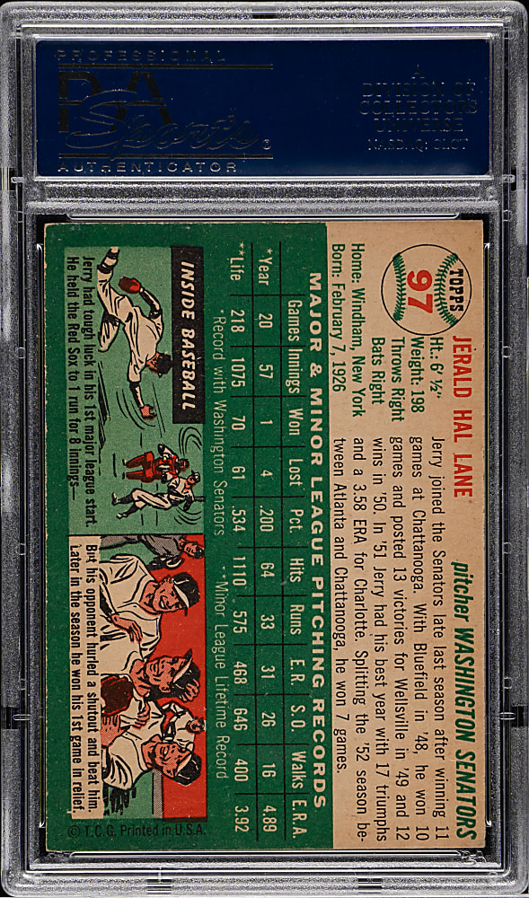 1954 Topps #97 Jerry Lane PSA NM-MT 8