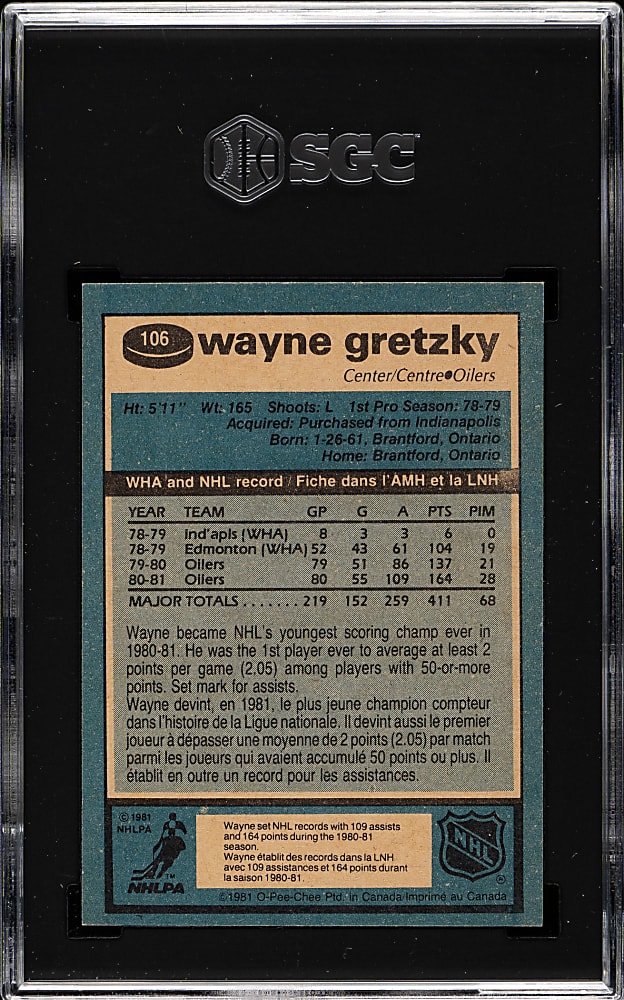 1981-1982 O-Pee-Chee Hockey #106 Wayne Gretzky SGC NM/MT 8