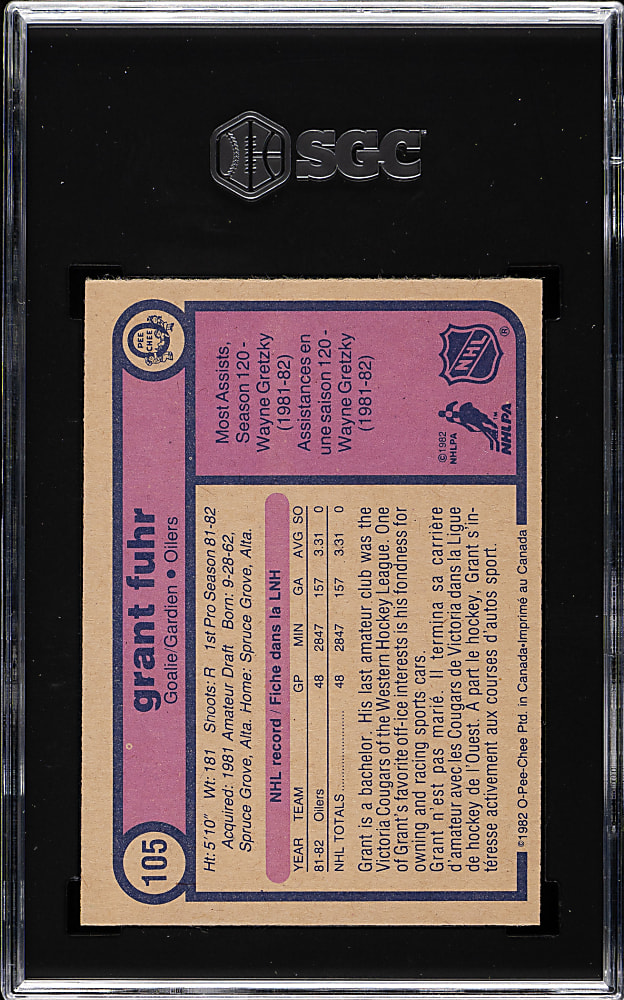 1982-1983 O-Pee-Chee Hockey #105 Grant Fuhr Rookie SGC NM/MT+ 8.5
